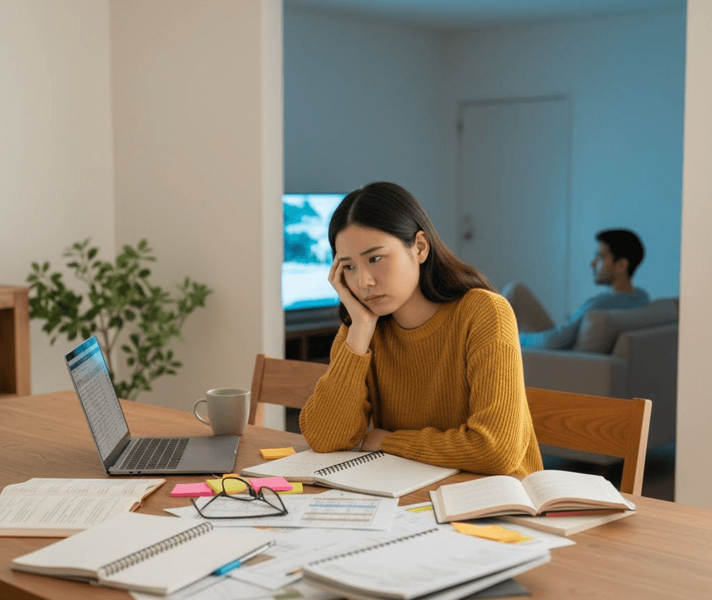 Teacher working late on lesson planning